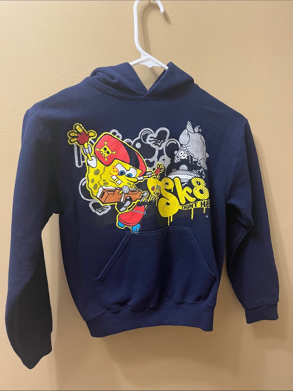 Vintage Jerzees Navy Crewneck Hoodie with Bright Skate SpongeBob Cartoon Graphic